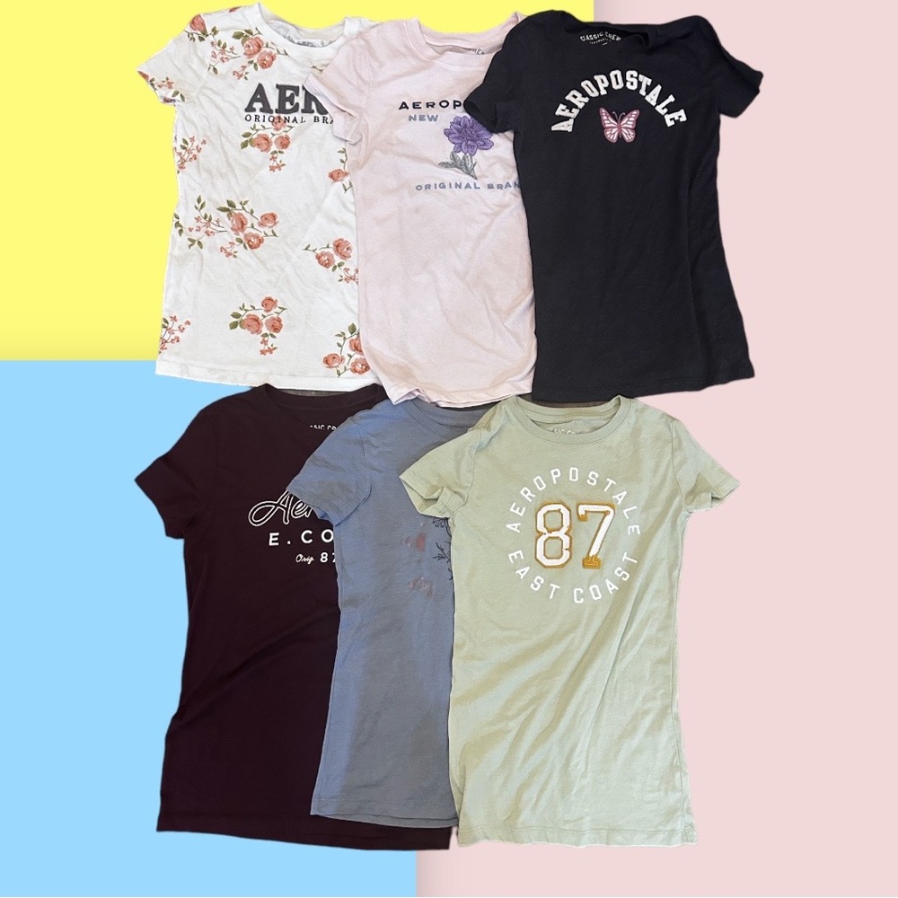 Lot of 6 NWOT NEVER WORN Aeropostale classic Logo tees (3 Extra Small 3 Small)